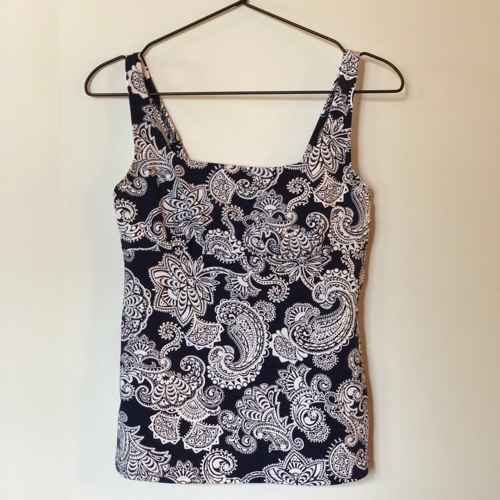 Lands End Paisley Tankini Top Navy White 4